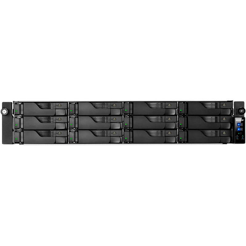 Front view of ASUSTOR Lockerstor 12R Pro 12-bay rackmount NAS enclosure